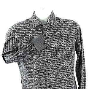 Stone Rose Size 2 Men's Paisley Gray Flip Cuff Cotton Collared‎ Dress Shirt